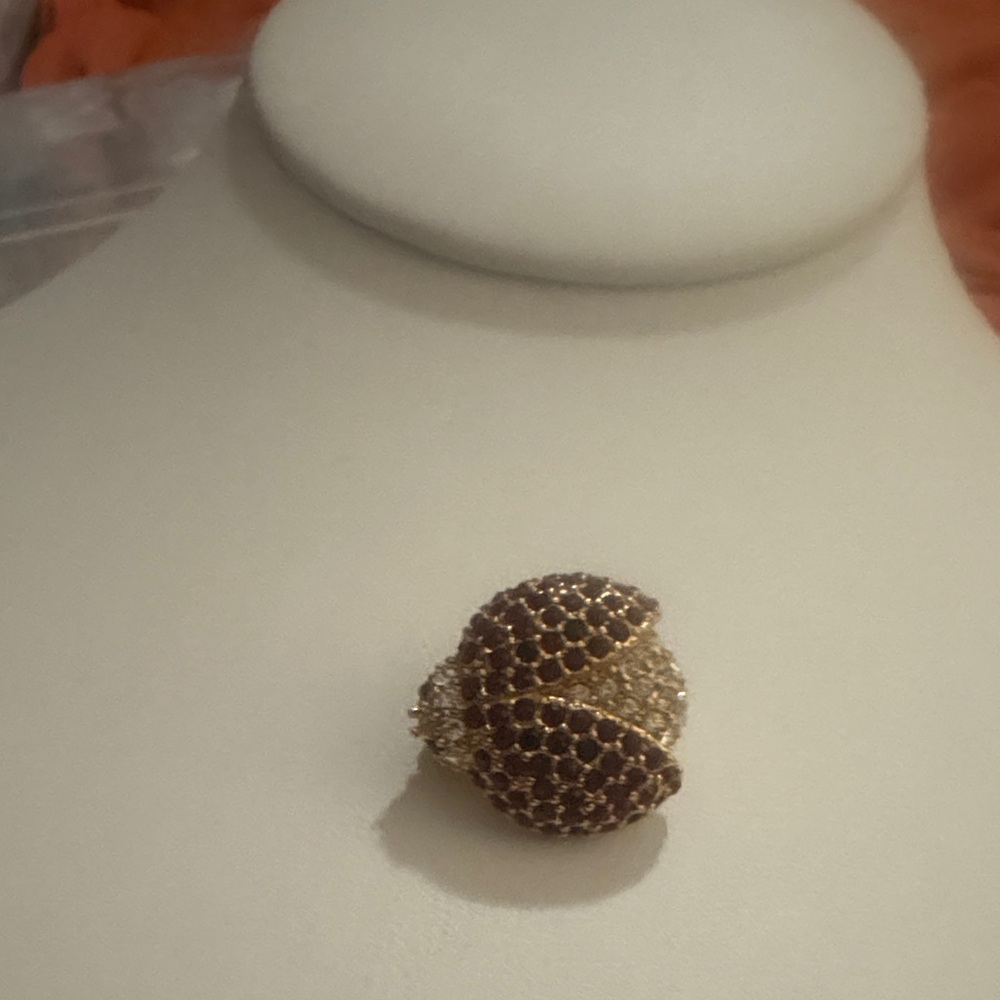 Gold-Tone Red and Champagne Pavé Ladybug Avon Brooch